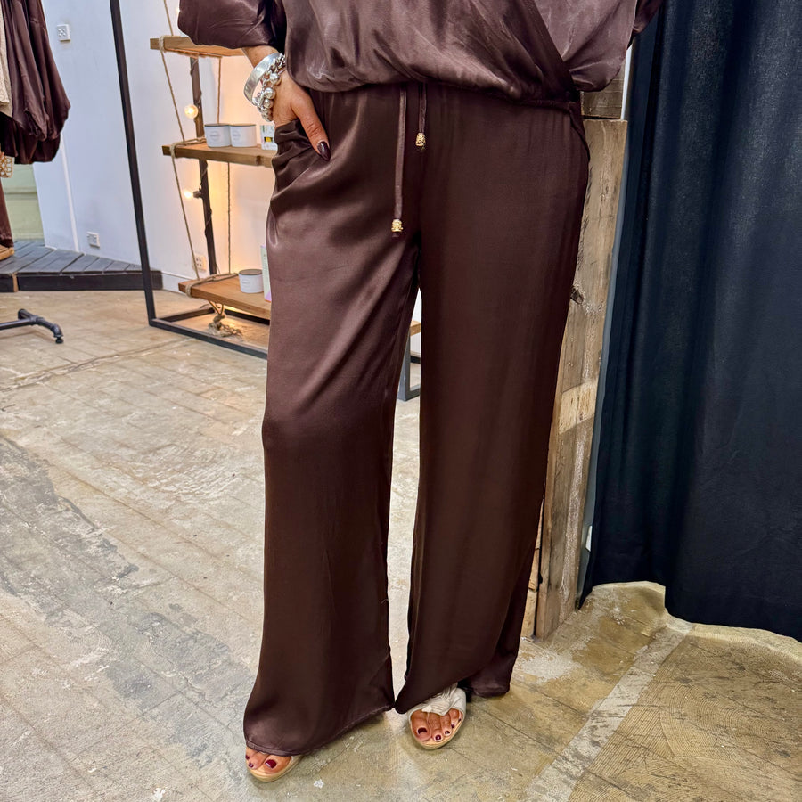 Ezra Chocolate Satin Pants