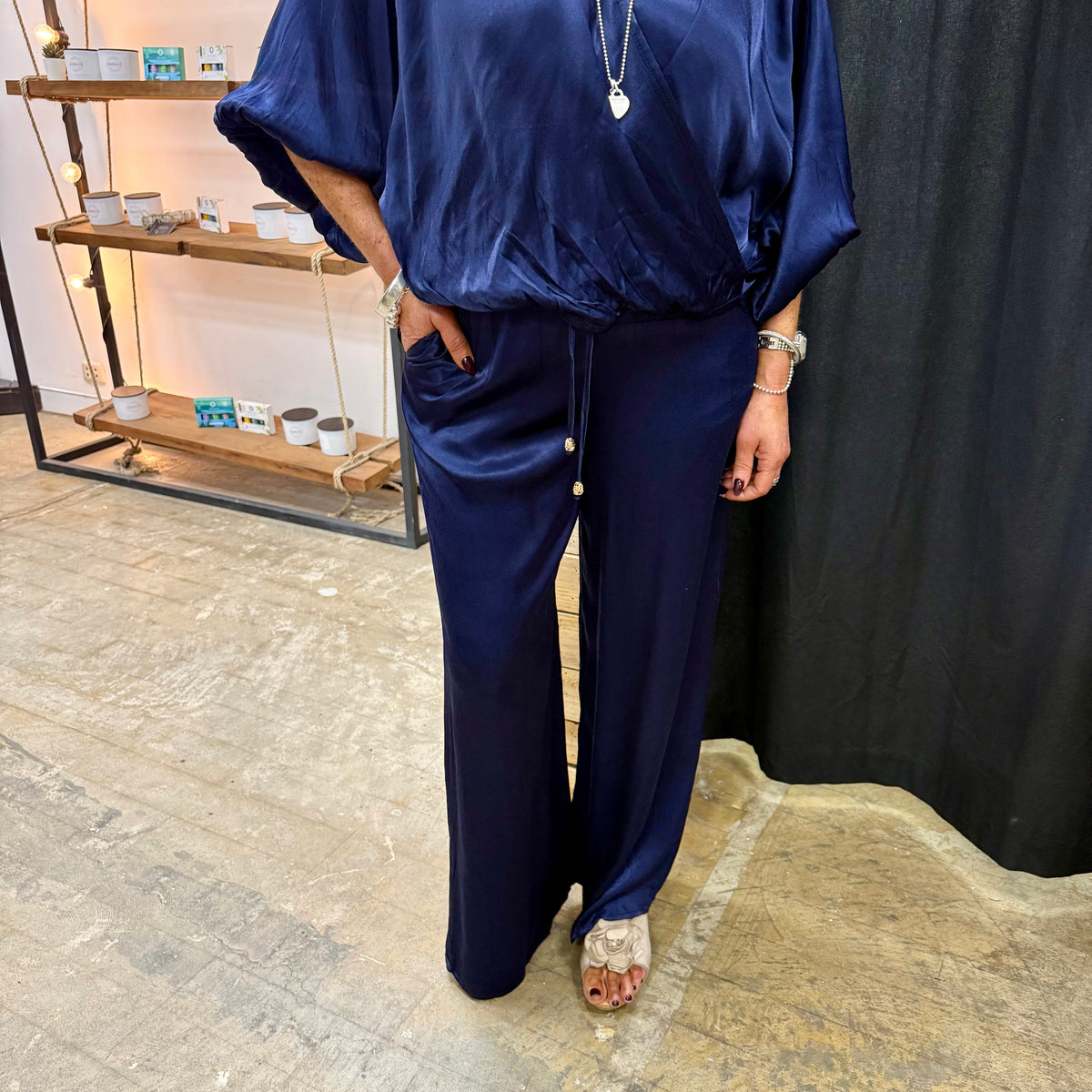 Ezra Satin Pants - Navy