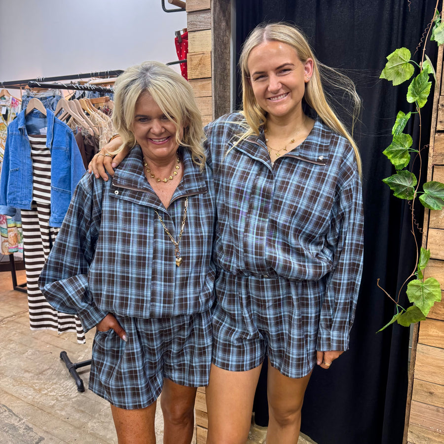 By Frankie Plaid Bomber Short Set
