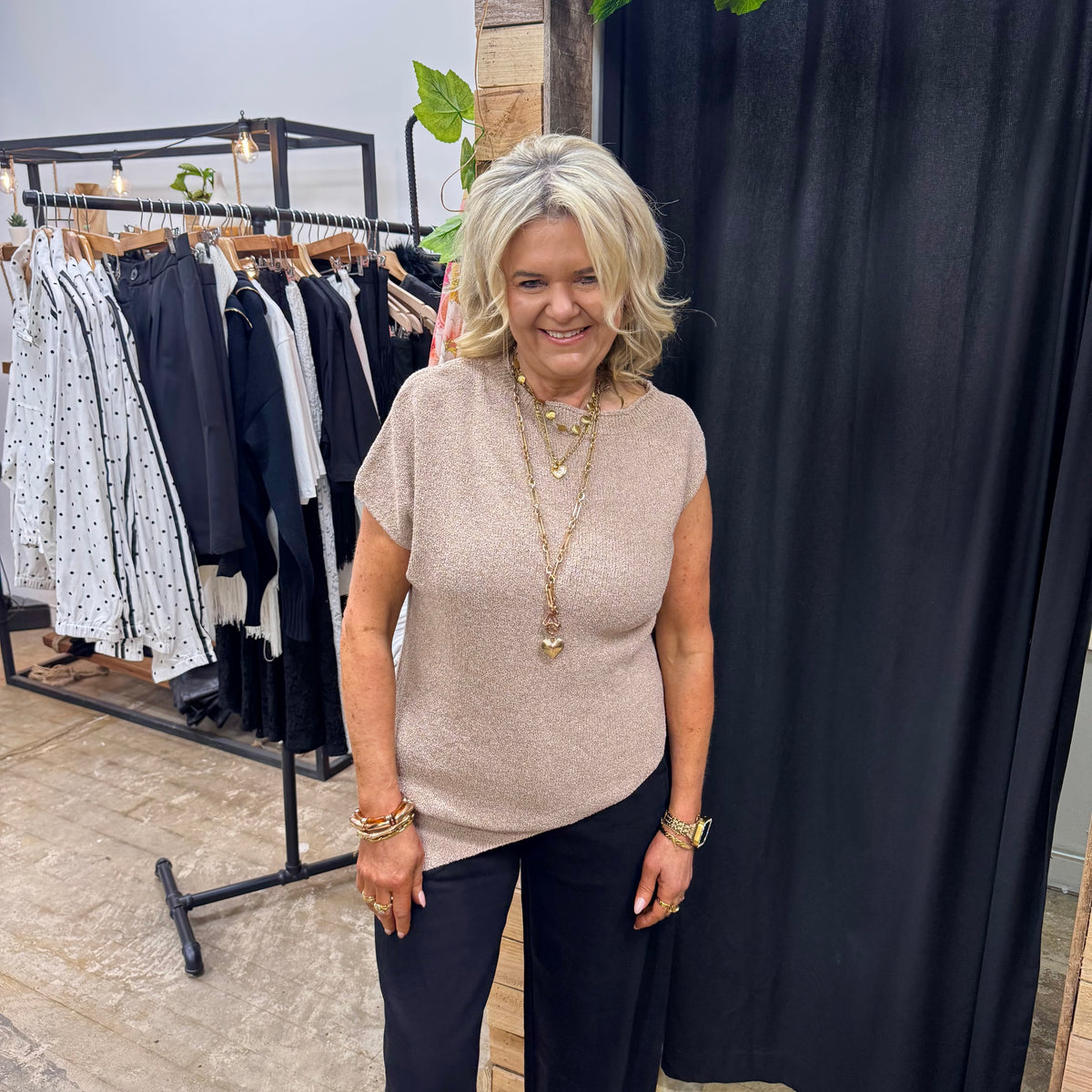 Charlie Asym Knit Top - Biscuit