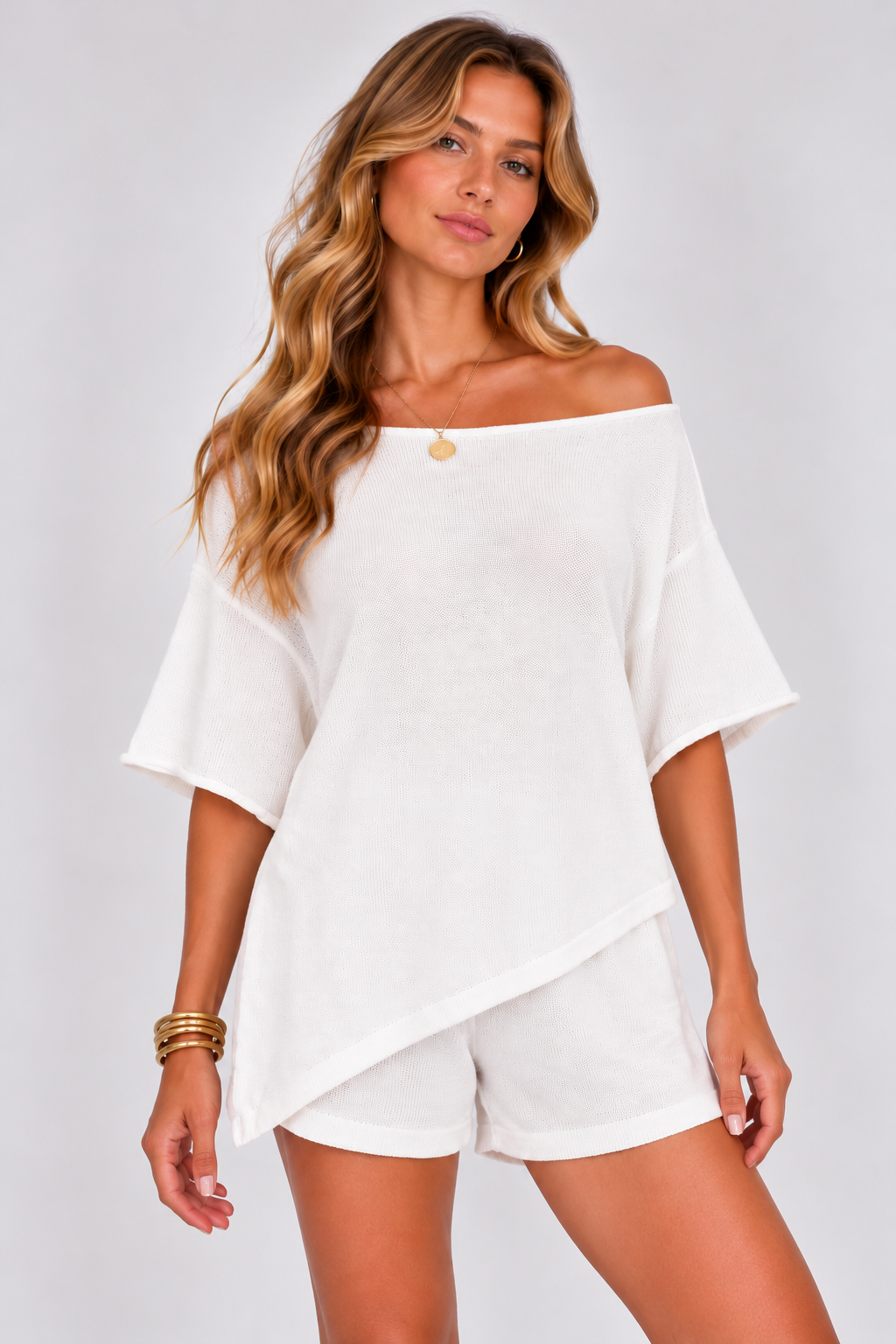 By Frankie Off Shoulder Knit Set - White
