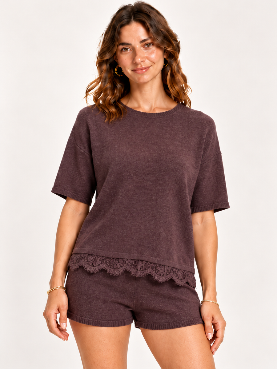 By Frankie Lace Trim Knit Set
